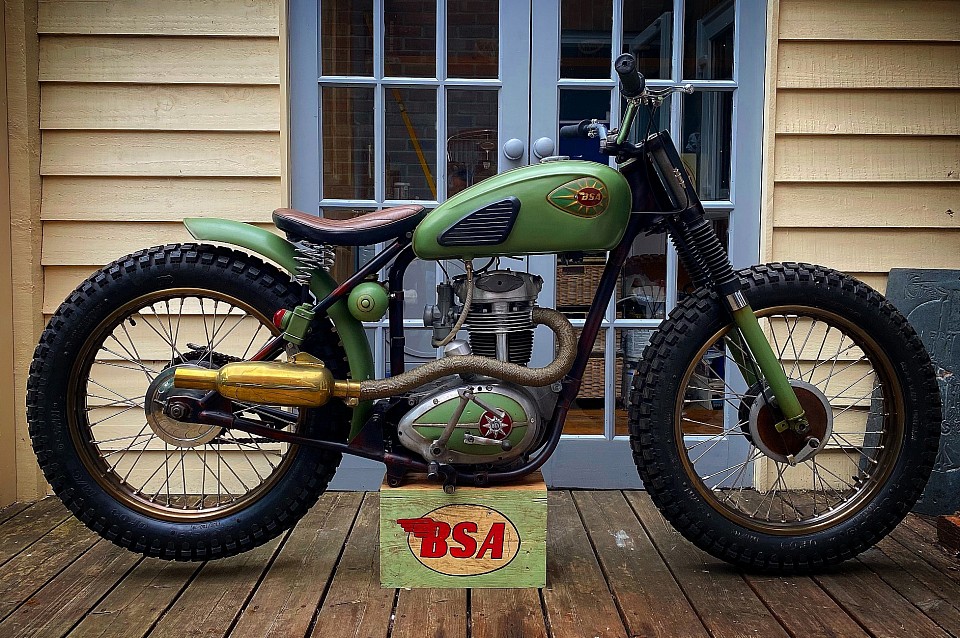 Our very own designed and built BSA C15 Bobber with aged brass rims