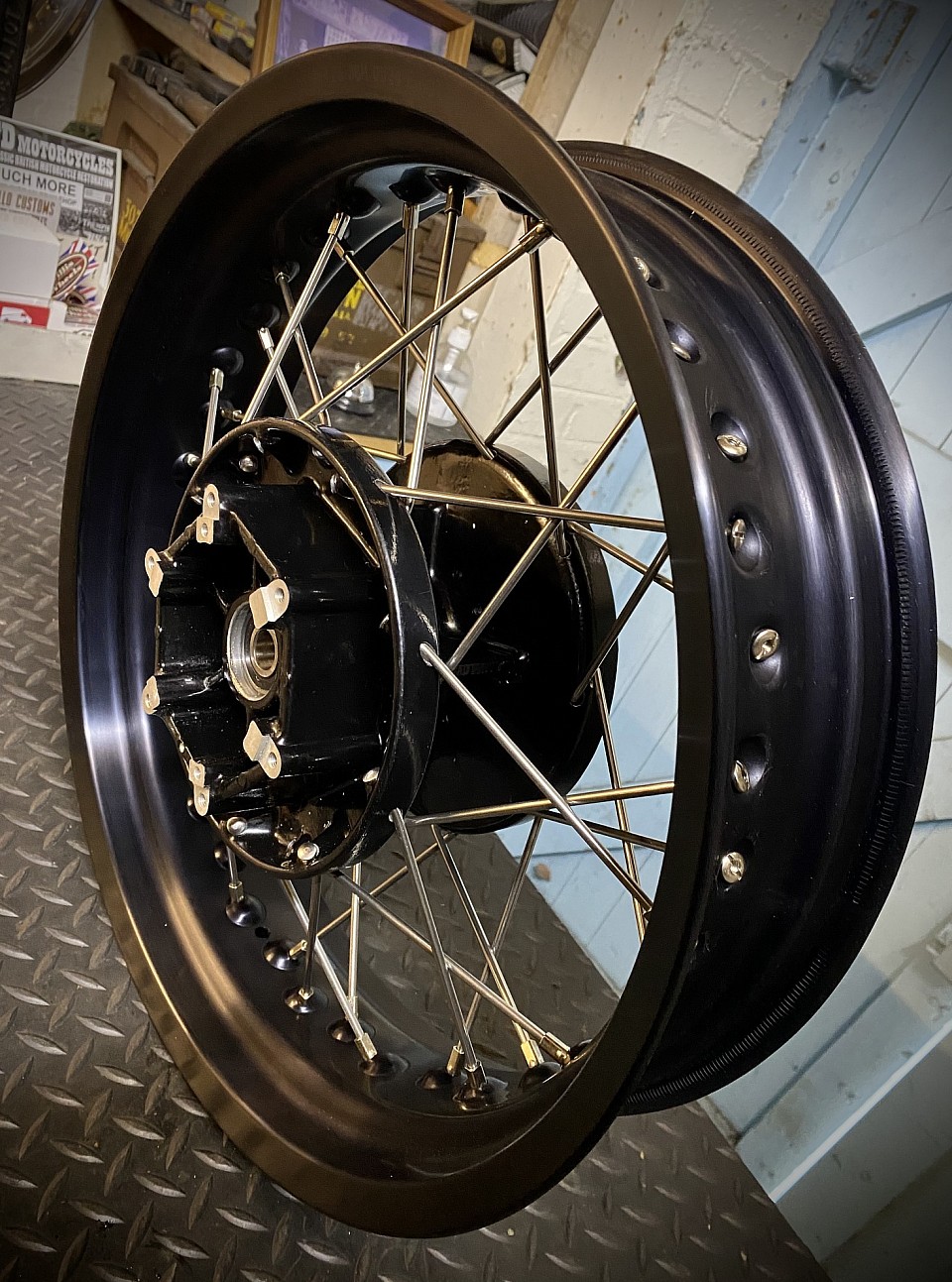 Royal Enfield conversions to any size, most common on rear is this 17” 4.25 aluminium rim